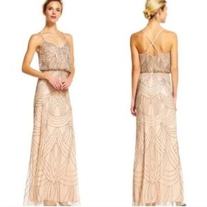 Adrianna Papell - Beaded Blouson Dress Size 10 Cream and Gold